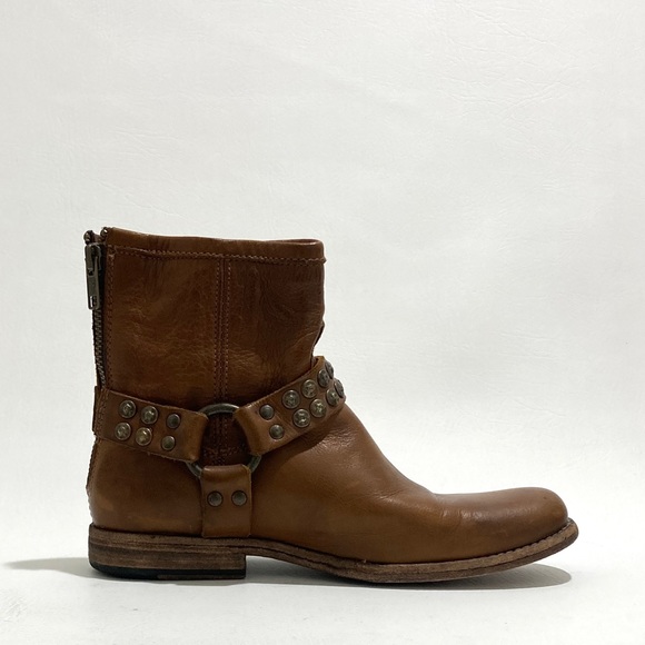 Frye Phillip Studded Harness Boot Cognac - Rounded Toe, size 6.5 - Picture 5 of 12